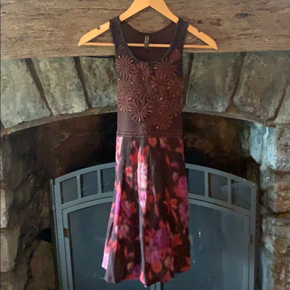 NWOT Free People beaded dress w/floral wool blend